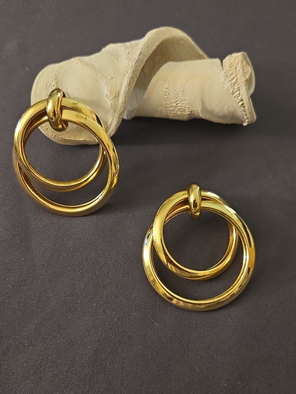 Gold Double Hoop Drop Earrings - Women Jewelry